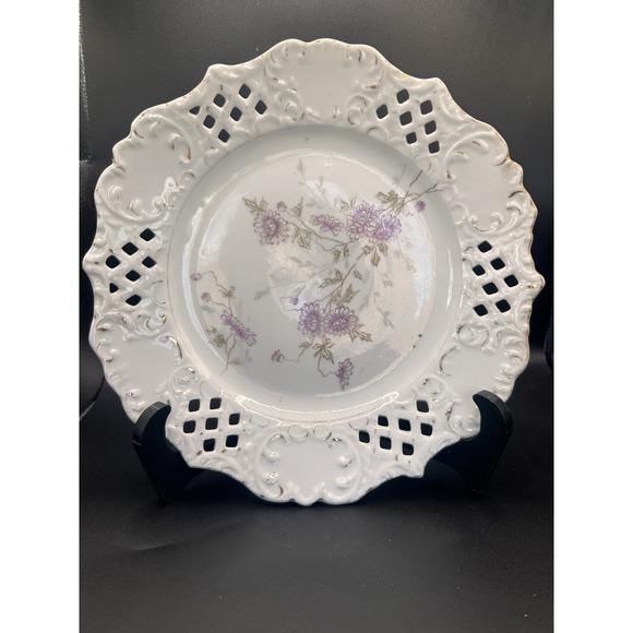 Unmarked Other - Porcelain German Reticulated Floral Plate 8in Vintage Lattice Edge